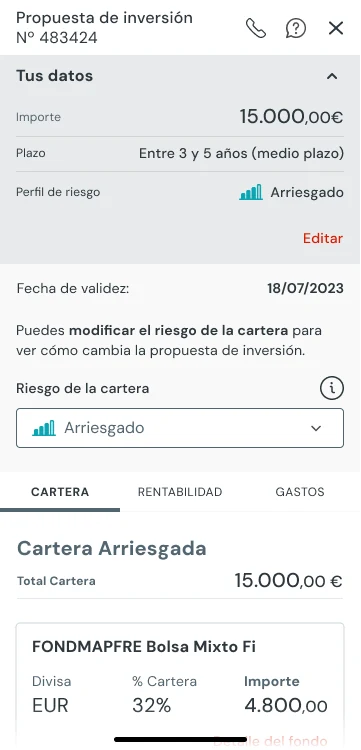 Mapfre AFIN financial proposal screen